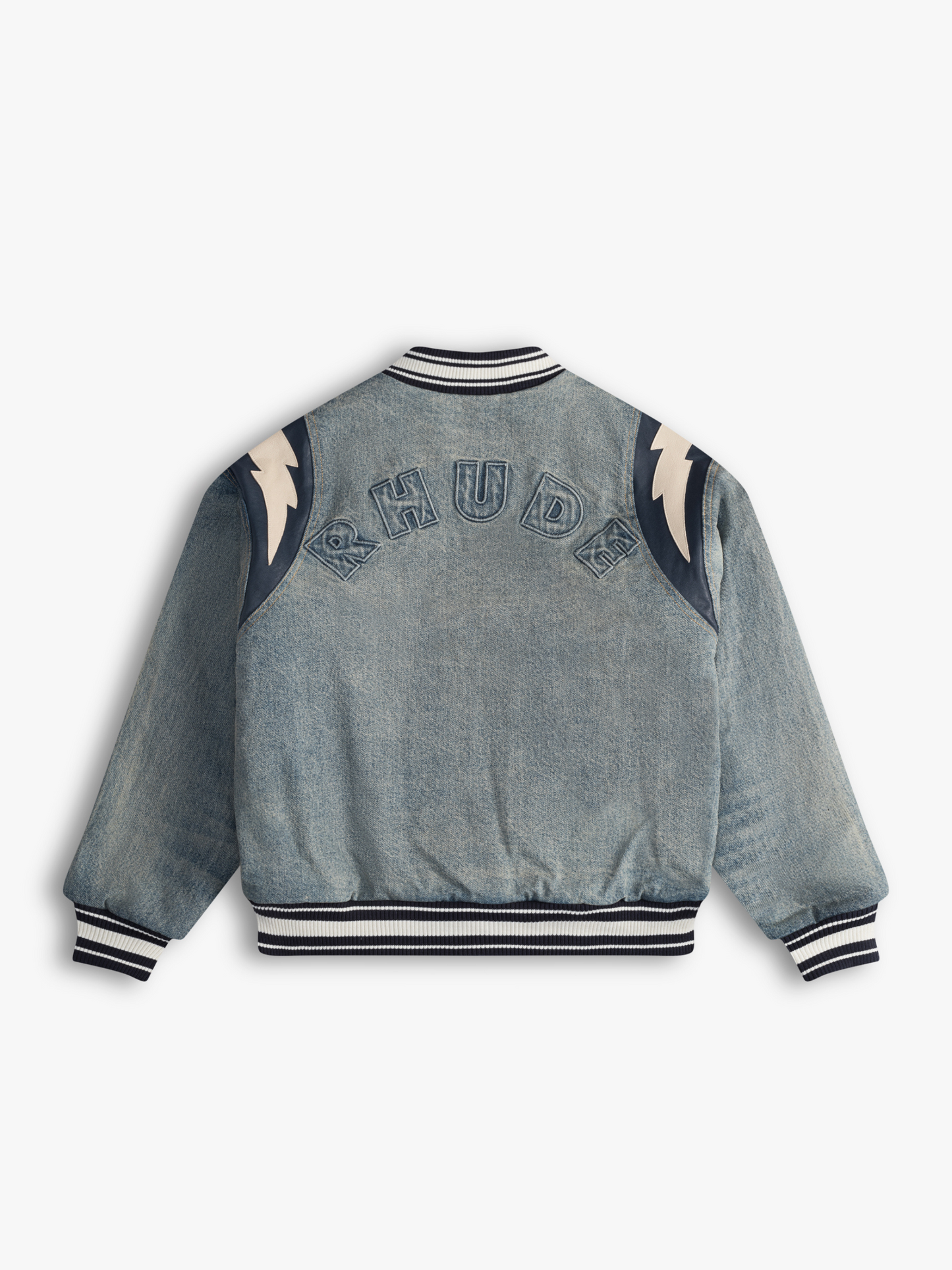 DENIM LIGHTNING VARSITY JACKET