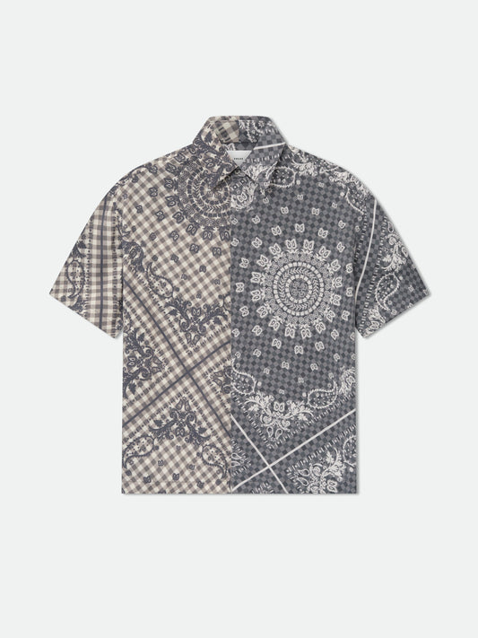 SPLIT GINGHAM BANDANA BUTTON UP SHIRT